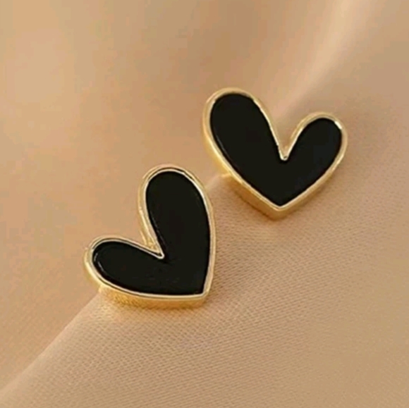 Anthropologie Jewelry - Mini Black Hearts with Gold Accent Stud Posts